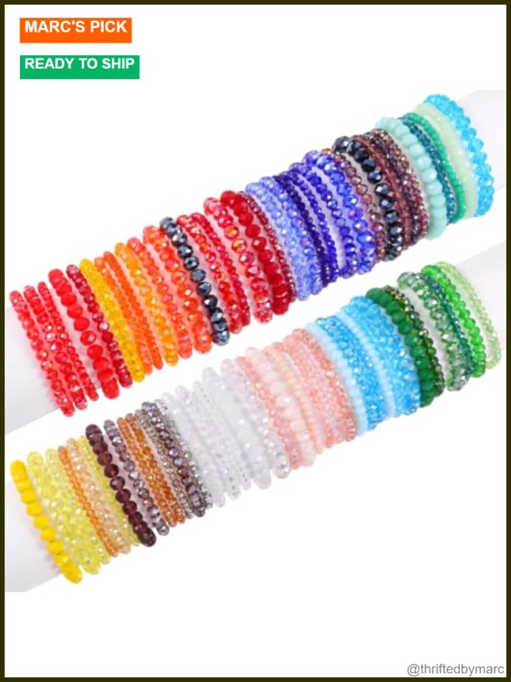 70-Piece Shiny Glass Beaded Stretch Bracelets Set Stackable Crystal